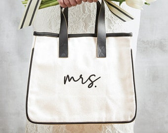 Mrs.  - Mini Canvas Tote Bag, Small Travel Tote, Weekender Bag, On The Go Tote, Carry-On Bag, Shoulder Bag, Wedding Tote, Bridal Gift Idea