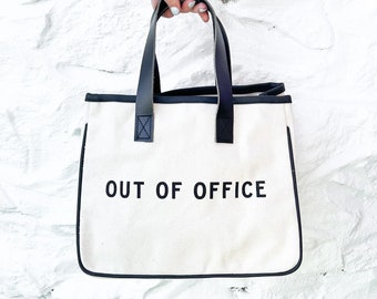 Out of Office - Mini Canvas Tote Bag, Small Travel Tote, Weekender Bag, On The Go Tote, Carry-On Bag, Shoulder Bag, Retirement Gift Idea