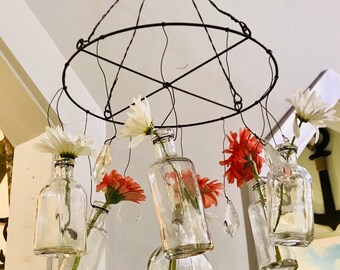 Hanging Glass Vases with Crystals