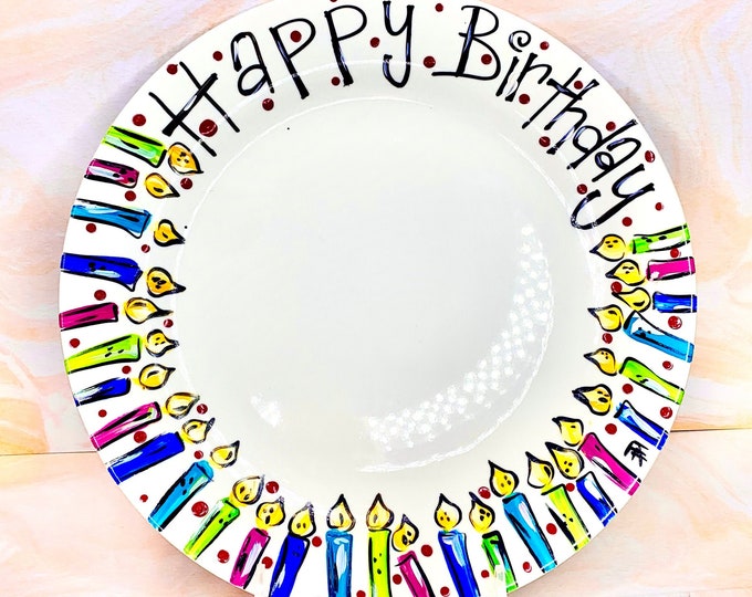 Candle Happy Birthday Plate, Decorative Plate, Hand Painted Birthday Plate, Personalized
