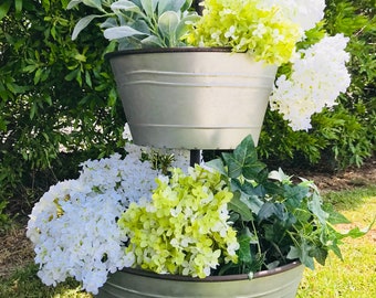 Decorative Metal 2-Tier Bucket, Farm House Decor, Large Two Tiered Tray