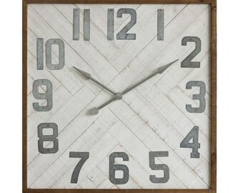 Square Wood & Metal Wall Clock