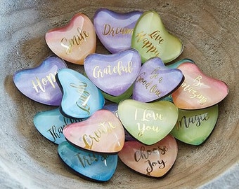 Heart Shaped Magnets With Saying, Watercolor Magnetics, Fridge Accessories, Magnetic Board Accessories, Heart magnets, Choose any Five