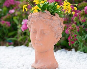Grecian Visage Bust Planter, Face Flower Pot, Grecian Bust, Outdoor Gardening Pot, Concrete Planter, Home Decor, Garden Decoration, Statue