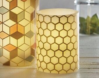 Honeycomb - Small 3x4in - LED Flameless Wax Candle, Candle Ring, Realistic Flickering Candle, Battery Pillar Candle, Night Light, Gift Idea