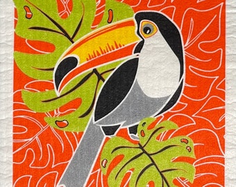 Tropical Toucan - Swedish Cloth, Sponge, Ecofriendly Dishcloth, Reusable Paper Towel