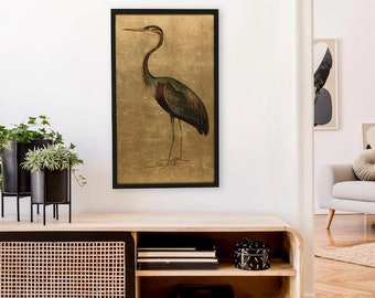 Gold Foil Heron Wall Decor with Wood Frame