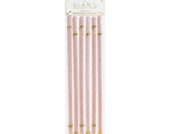 Reusable Pink Glitter Straws - Six Piece Set