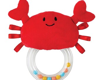 Undersea Crab - Teething Ring and Rattle, Teething Ring, Crinkle Baby Rattle, Teether Rattle, Baby Sensory Toy, Baby Shower Gift Idea