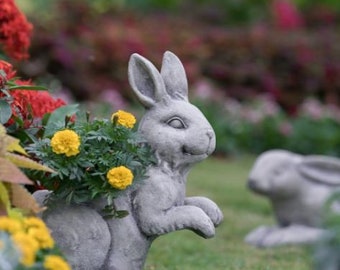 Crouching Bunny Planter, Concrete Flower Pot, Bunny Rabbit Statue, Gardening Pot, Home Decor, Garden Decoration, Outdoor Decor