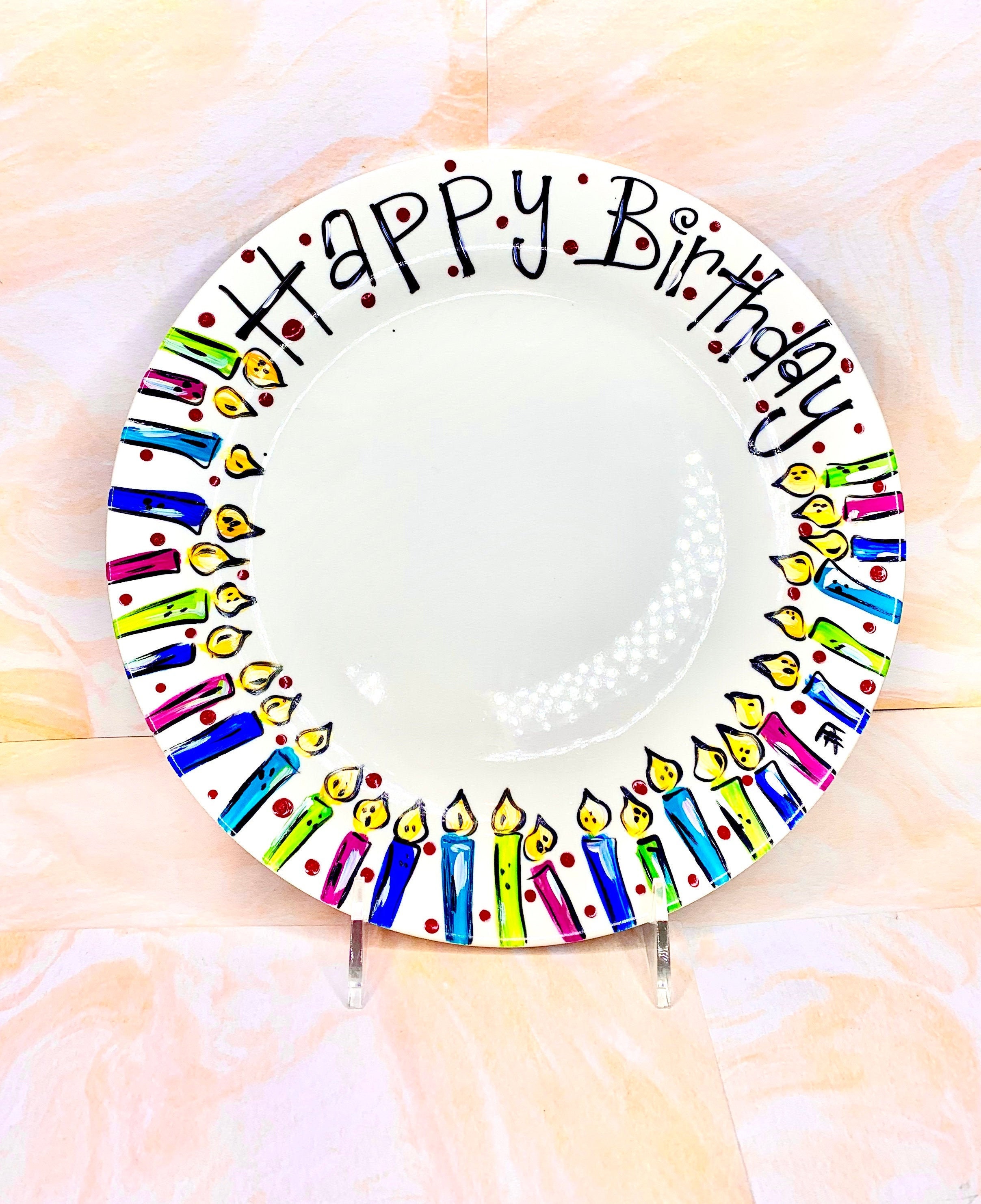 Candle Happy Birthday Plate Decorative Plate Hand Painted Etsy