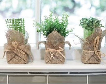 Burlap Wrapped Faux Herbs