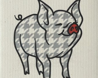 Grey Houndstooth Pig - Swedish Cloth, Sponge, Ecofriendly Dishcloth, Reusable Paper Towel