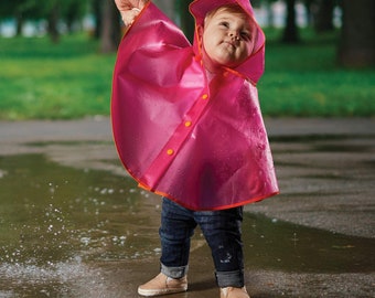 Pink and Orange - Baby Rain Poncho,  Hooded Rain Cape, Waterproof Poncho, Baby Shower Gift Idea - Fits 6-18 Months