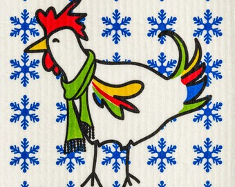 Winter Rooster - Swedish Cloth, Sponge, Ecofriendly Dishcloth, Reusable Paper Towel