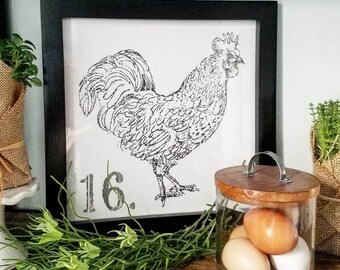 Wood Framed Chicken Art