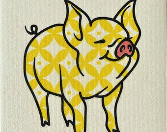 Yellow Classic Pig - Swedish Cloth, Sponge, Ecofriendly Dishcloth, Reusable Paper Towel