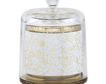Gold Floral - LED Flameless Wax Candle with Glass Dome Cover, Realistic Flickering Candle, Battery Pillar Candle, Night Light, Gift Idea