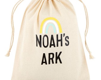 Noah's Ark - Cotton Drawstring Bag, Muslin Pouch, Nursery Organization, Small Storage Bag, Religious Gift for Kids