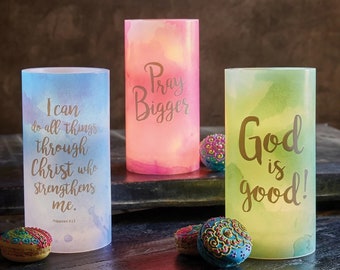 God is Good - Medium 3x6in - LED Flameless Wax Candle, Candle Ring, Realistic Flickering Candle, Battery Pillar Candle, Religious Gift Idea