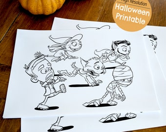 HALLOWEEN COLORING PAGE, Digital Dowload, Halloween Printable, Printable Coloring Page, Halloween Activity, Children's Halloween Party, Fun!