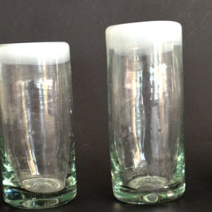 Set of 4 handblown shot glass with white rim 2oz from Mexico (perfect for Tequila and Mezcal)