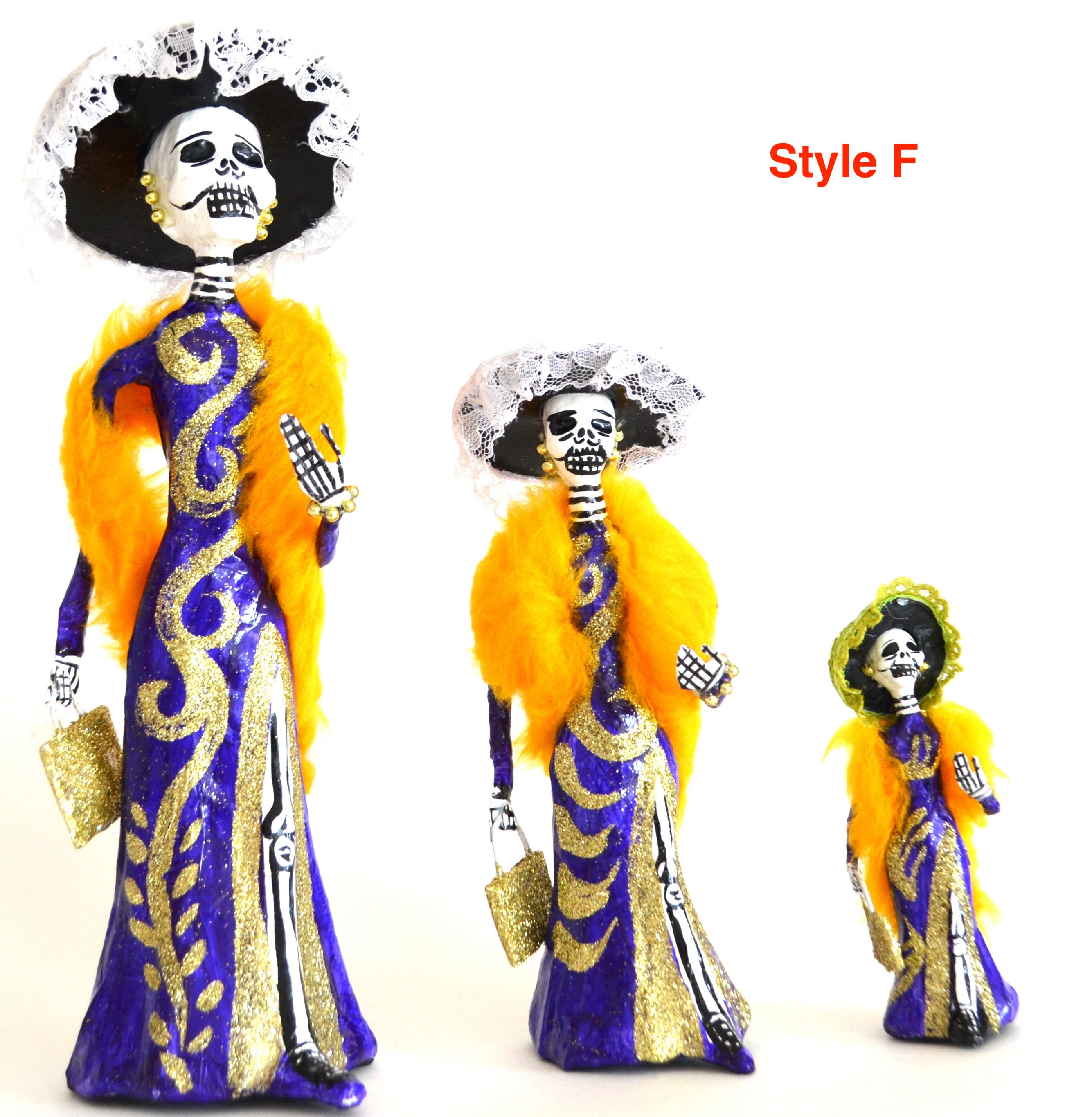 3 Traditional Paper Mache Day of the Dead Painted Catrina Similar ...