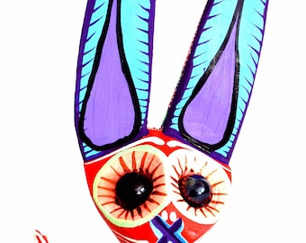 May include: Hand-painted wooden rabbit figurine with bright colors, including red, blue, green, and white. The rabbit has large eyes and a floral design on its body. Style C, 21.5 x 10 cm, 8.4 x 4.4 in.