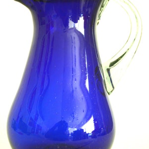 Hand blown blue glass pitcher pear shape 80 oz