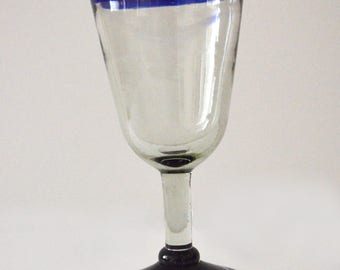 Blue rim wine glasshandblown