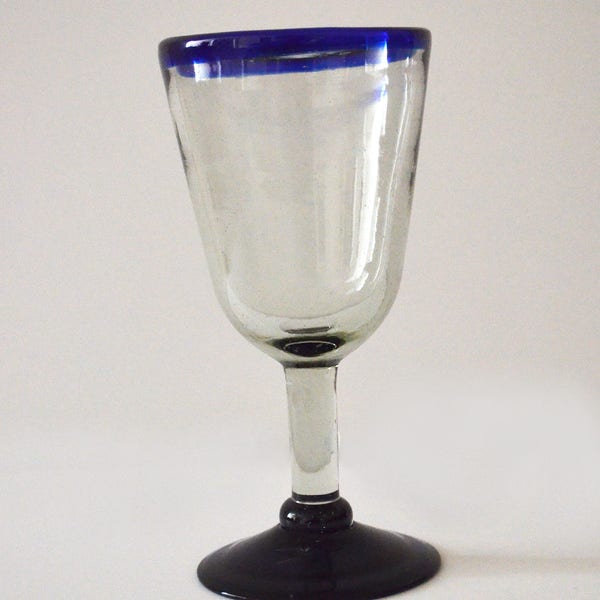 Blue rim wine glasshandblown