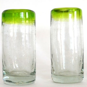 Set of 4 handblown shot glass with green rim 2 oz from Mexico (perfect for Tequila and Mezcal)