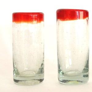 Set van 4 handblown shot glas met rode rand 2oz uit Mexico (perfect voor Tequila en Mezcal)