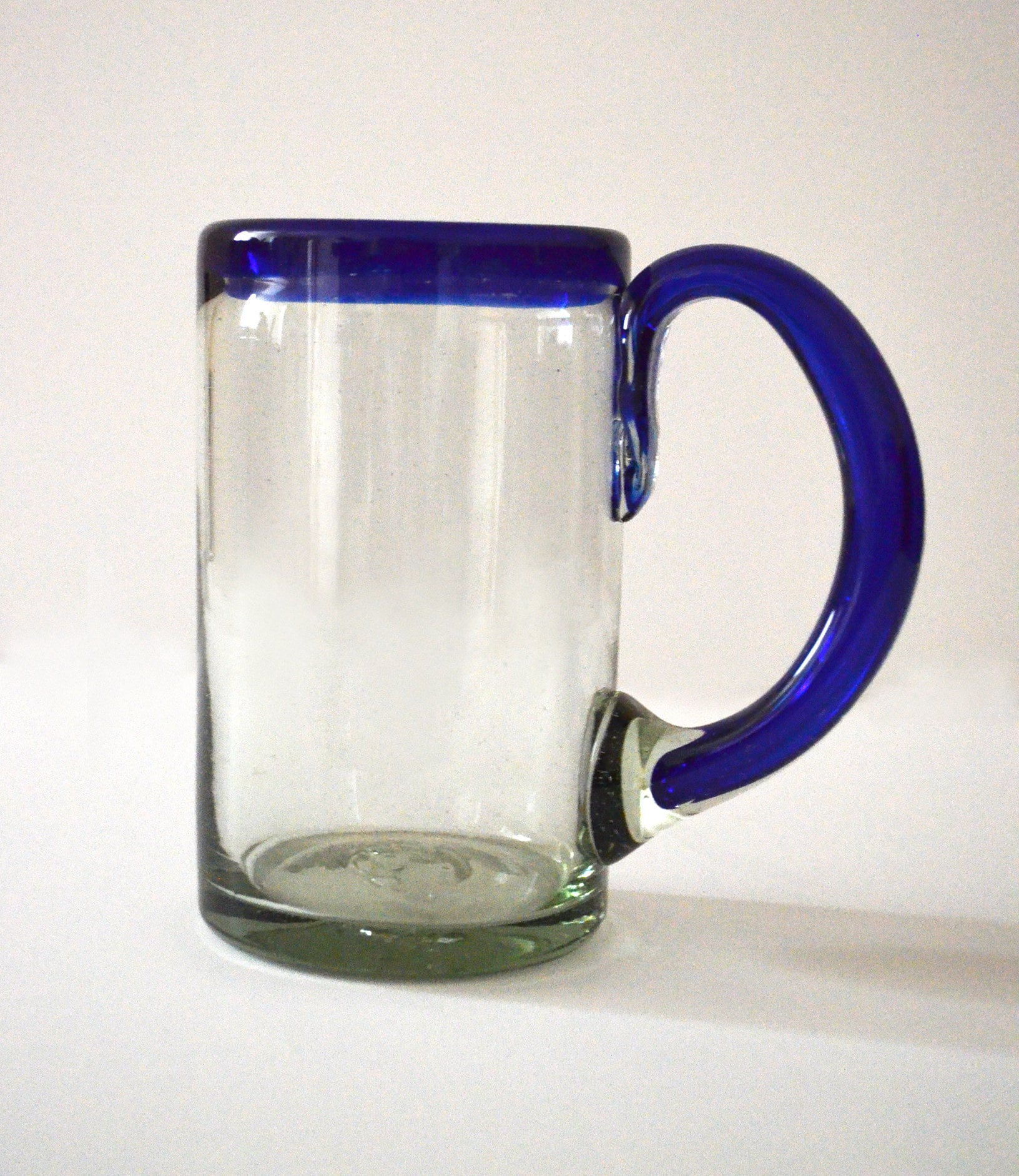Blue beer glass Rim handblown 16 oz