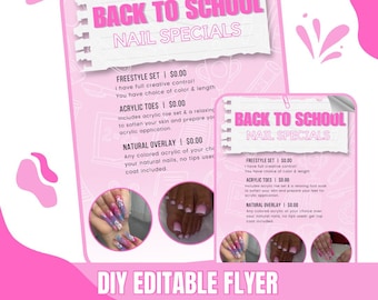Folleto promocional de manicura para la vuelta al cole, plantilla Canva para salón de belleza (descarga digital)