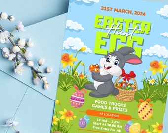 Easter Egg Hunt Invitation, Bunny Party Invite (Canva Template)