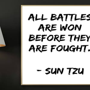 Sun Tzu print, All battles are won before they are fought, Digital Print, Printable Art, Motivational Quotes, Inspirational art, Typography