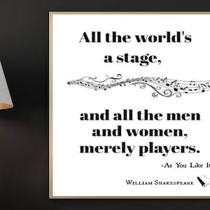 William Shakespeare, Prints, All the World's A Stage, Printable Art, Shakespeare Quotes, Literary Quote, Inspirational Quotes, Classroom Art