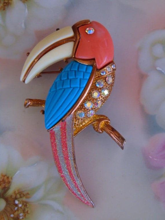 Parrot Brooch-Mid Century Modern Parrot Brooch-Vi… - image 8