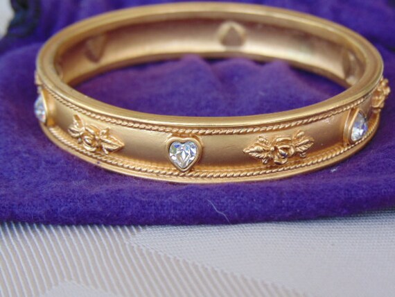 Vintage Gold Bangle Bracelet-Wedding Love Blooms … - image 7