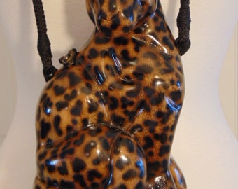 Timmy Woods Retired Lioness Leopard Purse-Rare Timmy Woods Lioness Leopard Bag-Lioness Wooded Sculpture-Leopard Purses-Lion Leopard Purses