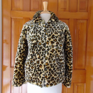 Vintage Faux Fur Leopard Print Jacket - Size Large