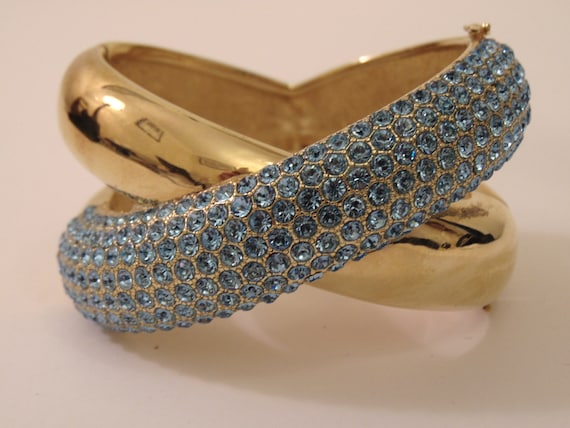 Joan Boyce Gold and Blue Stone Bracelet cuff Bracelets hinged Bracelets bangle Bracelet Vintage Joan Boyce Jewelry 80s 90s Bracelets Etsy