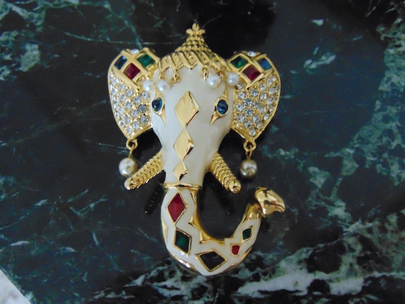 Vintage KJL Elephant Brooch: Kenneth Jay Lane Sta… - image 1