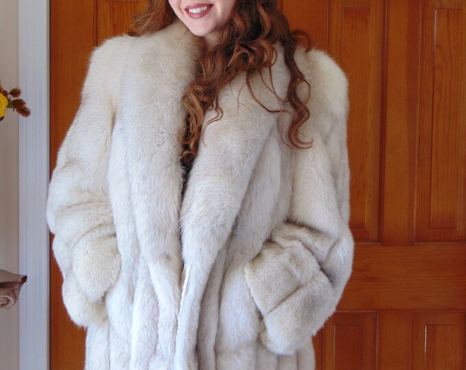 Preloved Vintage Blue Fox Jacket, Unisex Blue Fox Jacket, Wedding Blue