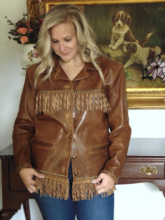 Double D Ranch Wear Leather Fringe Jacket XS-Ladie