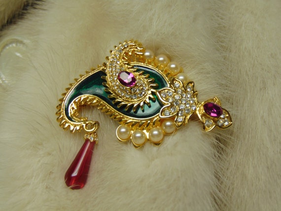 Kenneth Jay Lane Paisley Brooch: Vintage KJL Rhin… - image 3