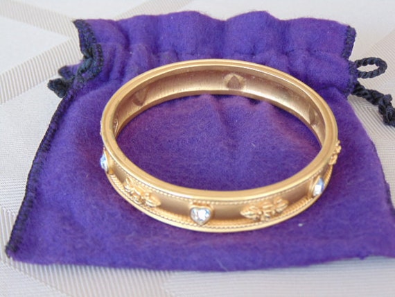 Vintage Gold Bangle Bracelet-Wedding Love Blooms … - image 4