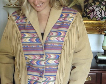 Lariat Fringe Leather Jacket For Rodeos-Horse Shows-Western Dances-Country Concerts-Equestrian Wear-Navajo Coat-Aztec Coat-Southwest Jacket