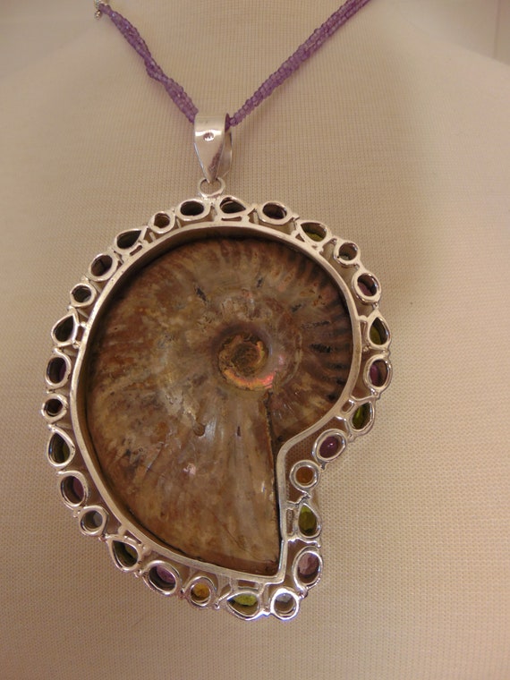 925 Silver Necklace with Ammonite Fossil and Amet… - image 3